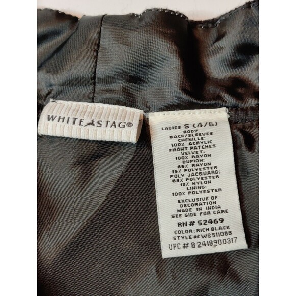 White Stag Womens Floral Embroidered Velvet‎ Jacket Beaded Button Up Black S 4/6 - Picture 4 of 9